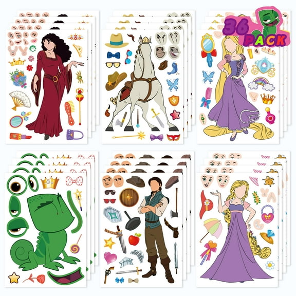 36 Sheets Princess Make a Face Sticker Sheets for Kids, Fun Gifts for Kids Birthday Party Supplies, Todders Activities, Make Your Own Stickers for Kids Birthday Party Favor Supplies Craft