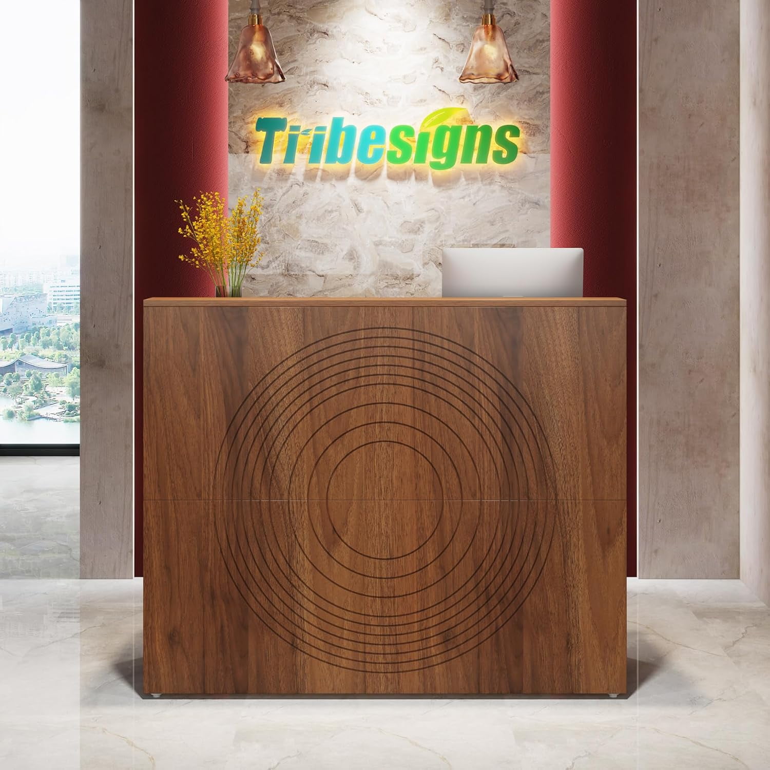 Tribesigns Modern 47" Front Desk, Wood Reception Desk Retail Counter for Salon, Home Office, Walnut