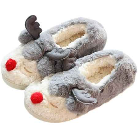 

DanceeMangoo Cute Deer Plush Slippers Women Fluffy Fur Memory Foam House Slides Christmas Anti Slip Winter Indoor Outdoor Shoes
