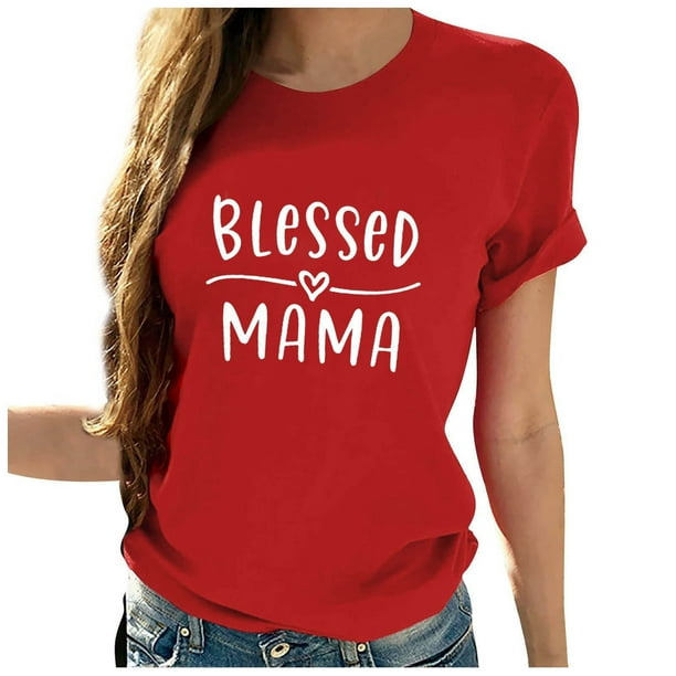 Blusa suelta estampada con cuello redondo y manga corta para mujer OAVQHLG3B Store lin121212