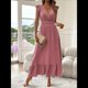 thumbnail image 5 of Vestido de Verano para Mujer, Elegante, con Escote en V, Volantes, Mangas Sueltas, Cintura Plisada, para Invitada de Boda. Rosa M, 5 of 8