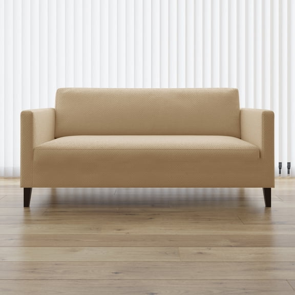 No. 918 Bellamy Modern Honeycomb Stretch Fit Elastic Loveseat Cover, Taupe