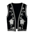 thumbnail image 3 of Chaleco corto estilo boho con bordado floral para mujer, ideal para ir de compras en vacaciones. Negro, 3 of 9