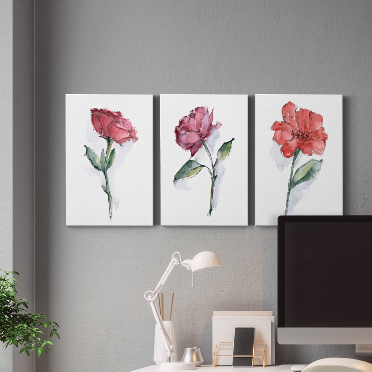 Watercolor Floral Contour II Premium Gallery Wrapped Canvas - Ready to Hang - 24 x 36 Each