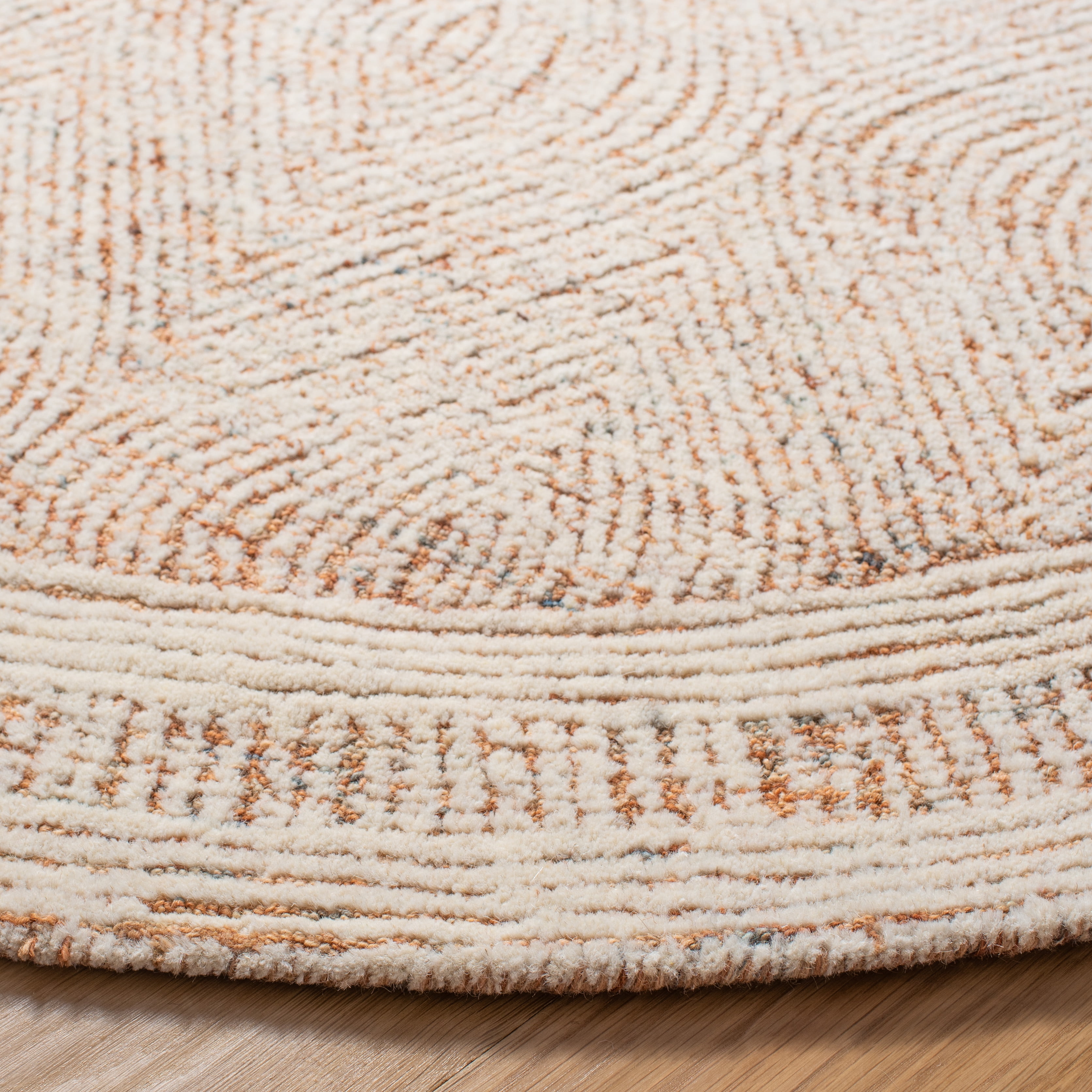 SAFAVIEH Abstract Caelestinus Ogee Wool Area Rug, Ivory/Rust, 8' x 8' Round