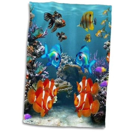 Aquarium Hand Towel - 3D Rose Graphic Design of Aquarium Style Hand Towel 15 x 22