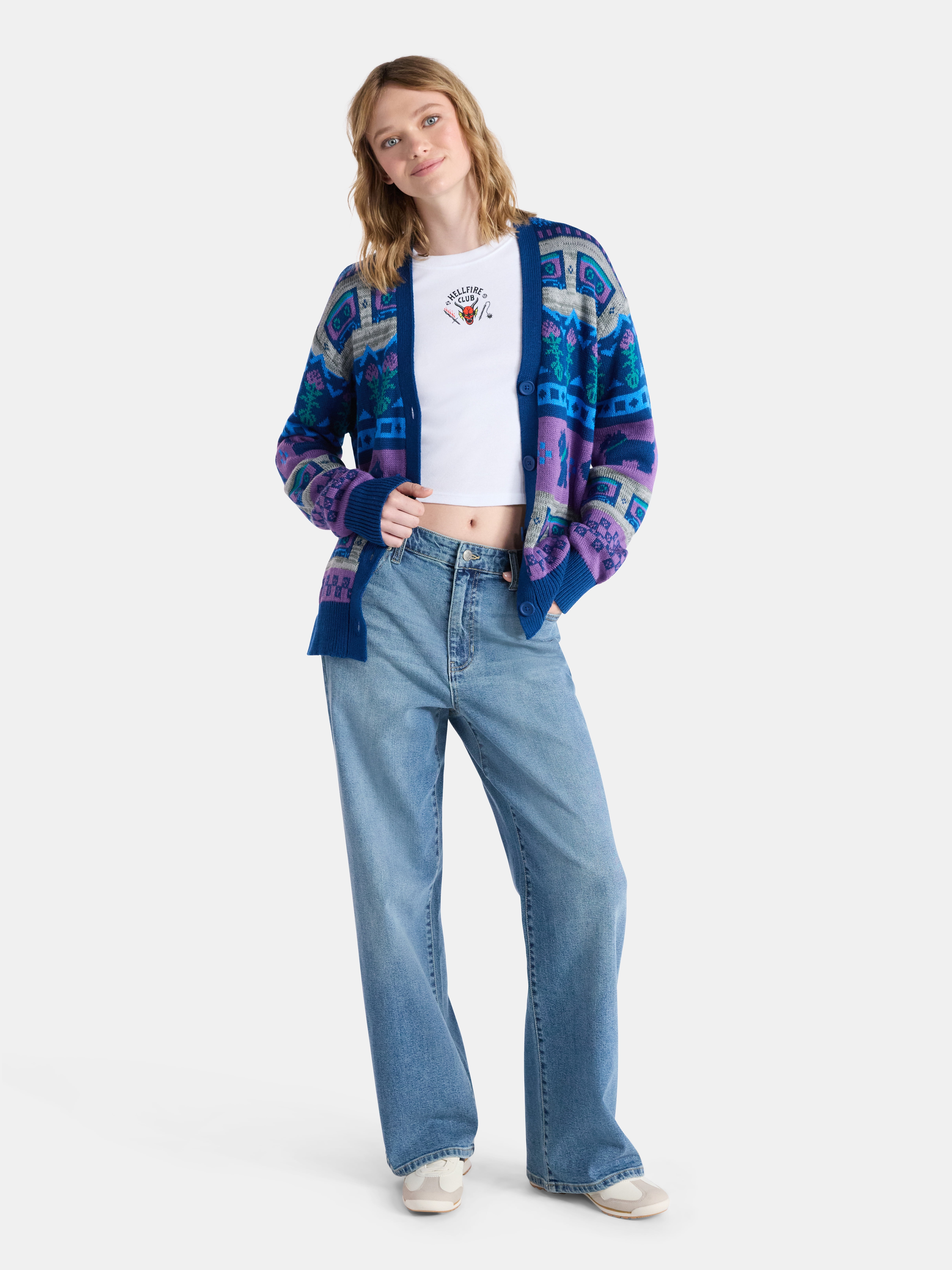 Netflix Stranger Things Slouchy Cardigan from No Boundaries, Women’s and Women’s Plus