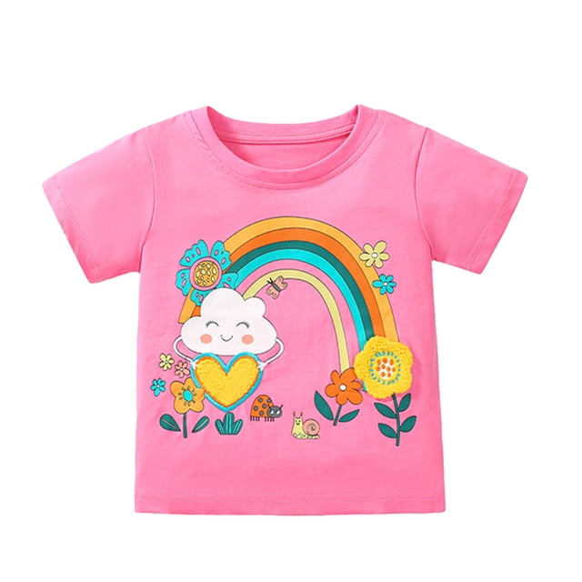 YTDSCS T-Shirts pour Filles Tout-Petits Manches Courtes 2-8 Ans Coton Été Col Rond Pull Décontracté pour Garçons