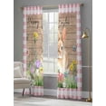 thumbnail image 4 of Happy Easter Bunny Sheer Curtains 96 Inch Length 2 Panels for Living Room, Spring Floral Wooden Pink Plaid Voile Kitchen Curtain Set, Luxury Privacy Drapes Window Treatment for Bedroom, 4 of 7