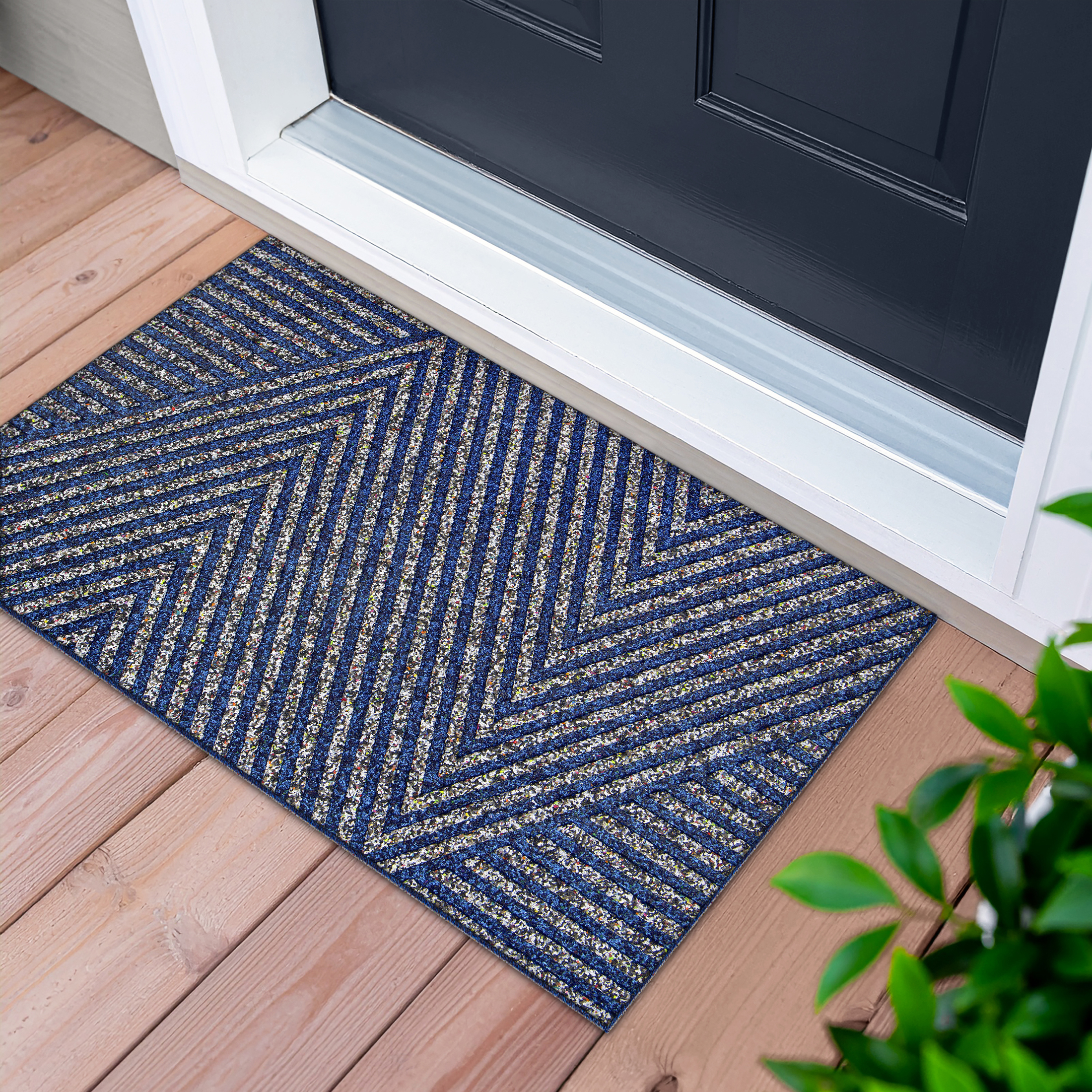 Apache Mills Blue Peaks and Valleys Endurance Outdoor Rubber Doormat made with Nike Grind, 18" x 30"