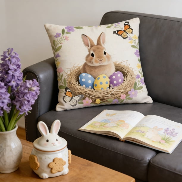 CaiYueKe Easter Pillow Cover Decorative Couch Throw Pillow Case Holiday Home Decor Spring Decorations Soft Flannel Cozy Living Room Bedroom Accent Pillow