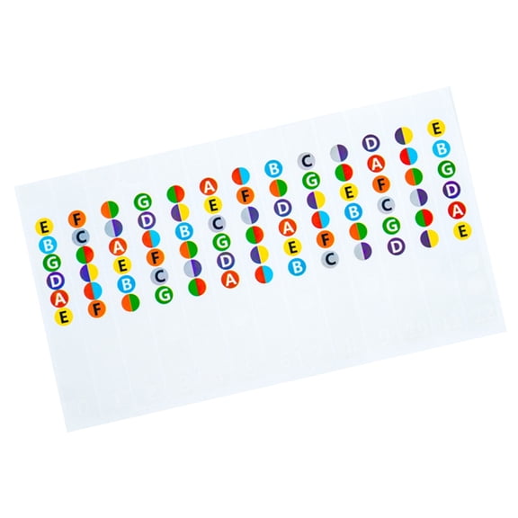 Necvior 1 Sheet Guitar Fretboard Sticker Guitar Learning Tool Color Coded Guitar Note Sticker for Guitar Color Coded Note Decals