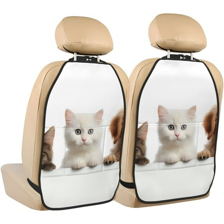 Goofa Cute Kittens And Puppy Pattern Car Back Seat Protector for Kids (2 Pack) Anti-kick Storage Mat for Car Seats Shields from Footprints