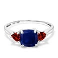 thumbnail image 2 of Gem Stone King 10K White Gold Blue Sapphire and Red Garnet 3-Stone Engagement Ring for Women 2.68 Cttw, 7MM Cushion and 4MM Trillion (Size 9), 2 of 6
