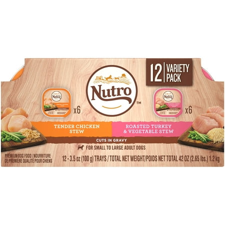 Tender Turkey - NUTRO Wet Dog Food Cuts in Gravy Variety Pack, Tender Chicken Stew and Roasted Turkey & Vegetable Stew, (12) 3.5 oz. Trays
