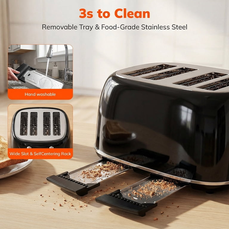 NICWIN 4-Slice Toaster, Extra-Wide Slots, Black photo 8