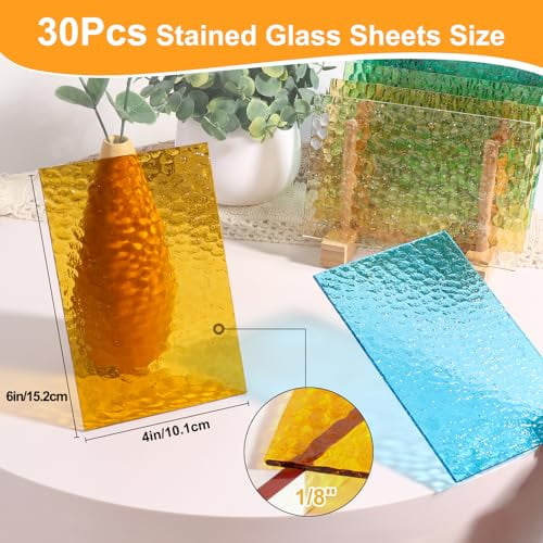 30 Sheets Transparent Stained Glass Sheets 4 x 6in, Stained Glass Supplies for Mosaic Tiles Crafts Cathedral Window Suncatchers & DIY Home Decor$$