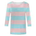 thumbnail image 4 of Tiweut Leisure T Shirts for Women 3/4 Sleeve Graphic Crew Neck Summer Striped Tunics Classic Fit Ladies Tees,Z1 Sky Blue,S, 4 of 5