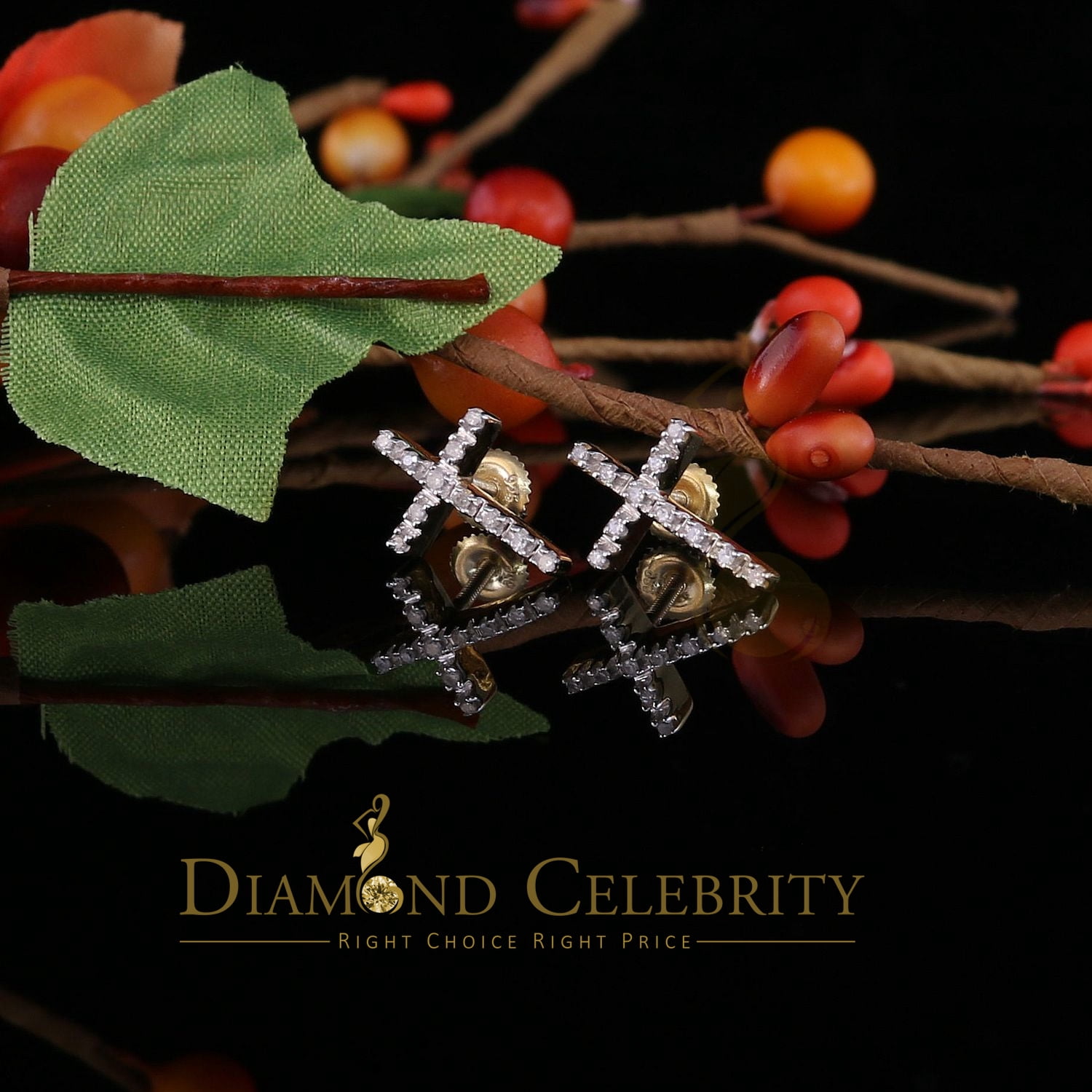 Diamond Celebrity's 0.10ct Diamond Stud Earrings For Women Yellow 925 Sterling Silver Stud For Men