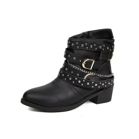 

Wazshop Ladies Combat Boot Comfort Winter Boots Casual Ankle Booties Non-slip Side Zipper Shoes Womens Fashion Bootie Block Low Heel Black 9