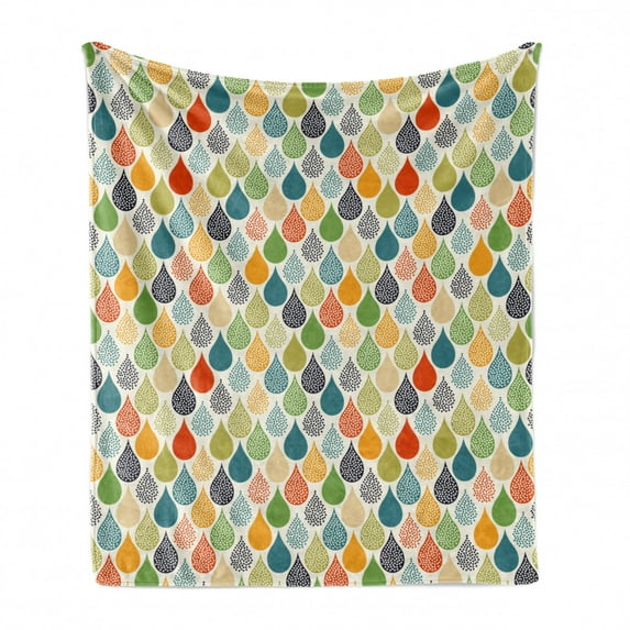 Abstract Soft Flannel Fleece Throw Blanket, Colorful Large Drop Dots Pattern in Various Tones Retro Funky Fashion Graphic, Cozy Plush for Indoor and Outdoor Use, 50" x 70", Multicolor, by Ambesonne