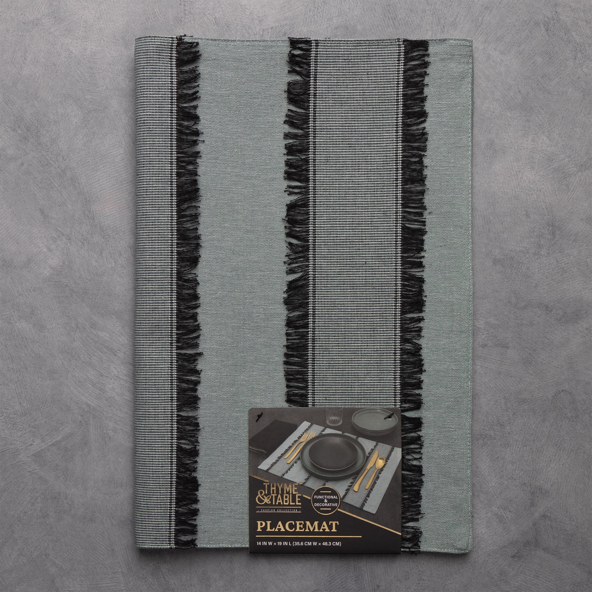 (4 pack) Thyme & Table Green Fringe Placemat