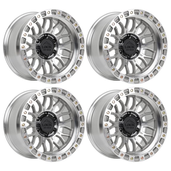 4 x Lock Off-Road COMBAT 17X9 6X139.7 -12mm Machine W/ Clear Coat Rim 17" Inch