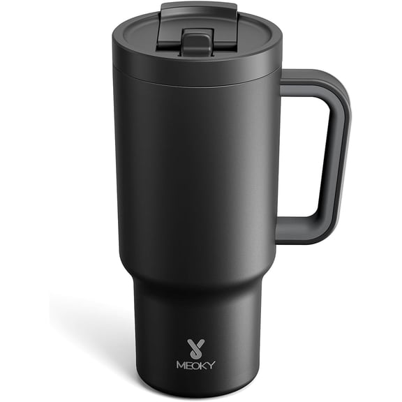 32 oz Tumbler with Handle and Flip Straw, 100% Leakproof Tumbler with Lid and Straw, Stainless Steel Insulated Cup, Cupholder Friendly, Keeps Cold for 24 Hours (Night)