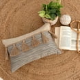 thumbnail image 5 of Beige & Green 12"x14" (30x35 cm) Lumbar Pillow Cover, Jute Tassels, Patchwork & Lace Oblong Pillow, Striped Pattern Contemporary Style - Jute Synergy, 5 of 13