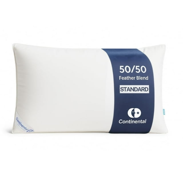 Continental Bedding Almohada de plumón de ganso de lujo, tamaño estándar, paquete de 1 – Hecho en familia en Nueva York – Almohadas de cama para dormir de lado – 50/50 comodidad y apoyo