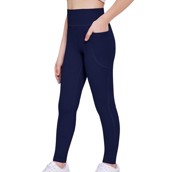 TIREOW Girls Leggings High Waisted Leggings Full Length Footless Stretchy Dance Running Sports Yoga Leggings with Pocket