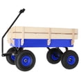 thumbnail image 3 of Tcbosik Garden Wagon with Wood Railing, Outdoor Storage Cart with 10-inch Pneumatic Tires, Heavy Duty Steel Trolley Wagon, Blue, 3 of 10