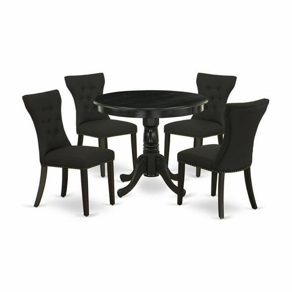 East West Furniture 5Pc Dining Set - 36" Round Table and 4 Parson Chairs - Wirebrushed Black Color