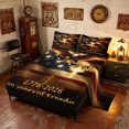thumbnail image 2 of Manfei Glowing Eagle Flag Bed Sheets, 250 Years of Freedom Print Full Size Sheets, Dark Brown, Black Reversible 4-Piece (1 Flat Sheet, 1 Fitted Sheet and 2 Pillowcases), 2 of 6
