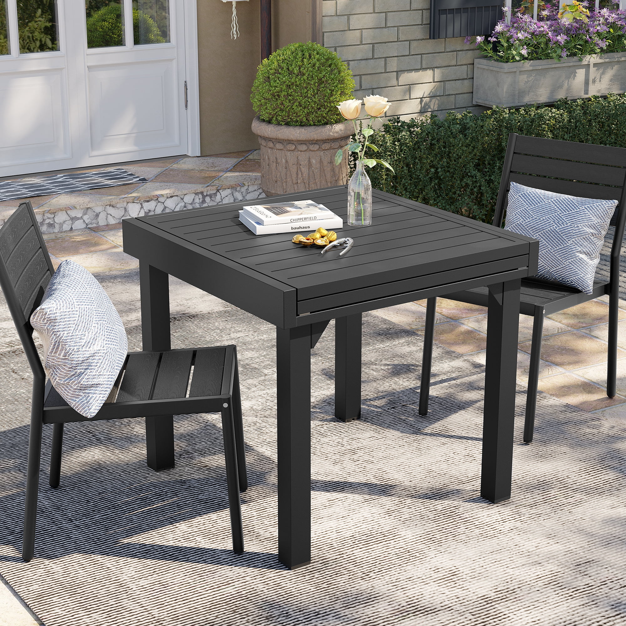 Pellebant Set of 2 Outdoor Aluminum Dining Chairs Patio Armless Chairs in Black