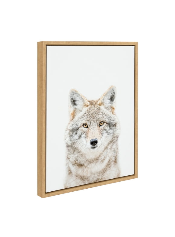 Kate and Laurel Sylvie Wolf Portrait Framed Canvas Wall Art by Amy Peterson Art Studio, 18x24 Natural, Modern Forest Animal Portrait Art for Wall