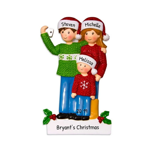 Personalized Family of 3 Christmas Ornament Ugly Sweater Selfie 1 Count - Ornaments by Elves