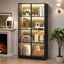 Glass Display Cabinet with LED Lights, Display Case Bookcase with 4-Tier Shelves, Curio Cabinet with 2 Glass Doors, Storage Cabinet for Collectibles, Living Room