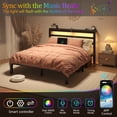 thumbnail image 3 of Full Size Bed Frame with Charging Station and LED Light, Heavy Duty Platform Bed Frame with Storage Headboard, Easy to Assemble, Black, 3 of 9