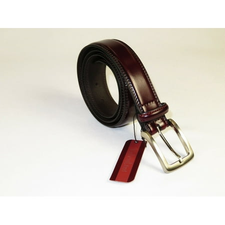 

Men VALENTINI Stitched Leather Belt Classic Pin Buckle Business Dress V711 Wine