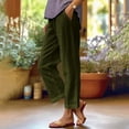 thumbnail image 2 of HKYNLAG Cotton Linen Pants Women Summer Boho Dressy Casual Straight Leg Capri Pants Elastic Waist Beach Trousers with Pockets Army Green M, 2 of 6