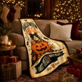 thumbnail image 3 of Halloween Hugs Pumpkin with Ghosts and Candy, Cheerful Vintage Style for Halloween Lovers, Cozy Sweet Treat Quote, Flannel Blanket for Playroom and Bedroom, Halloween Gift and Spooky Home Decor, 3 of 9