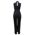 thumbnail image 7 of Summer Jumpsuit for Women Office Collared Button Front Tie Knot Waist Jumper Pleated Wide Leg HolLow Back Work Outfits, Black, S, 7 of 7