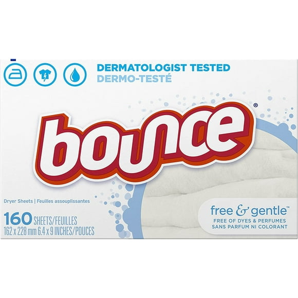 Bounce Fabric Softener Dryer Sheets, Free & Gentle, 160 Count - Packaging May Vary
