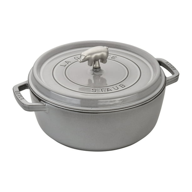 Staub Cast Iron 6qt Cochon Shallow Wide Round Cocotte Graphite Grey