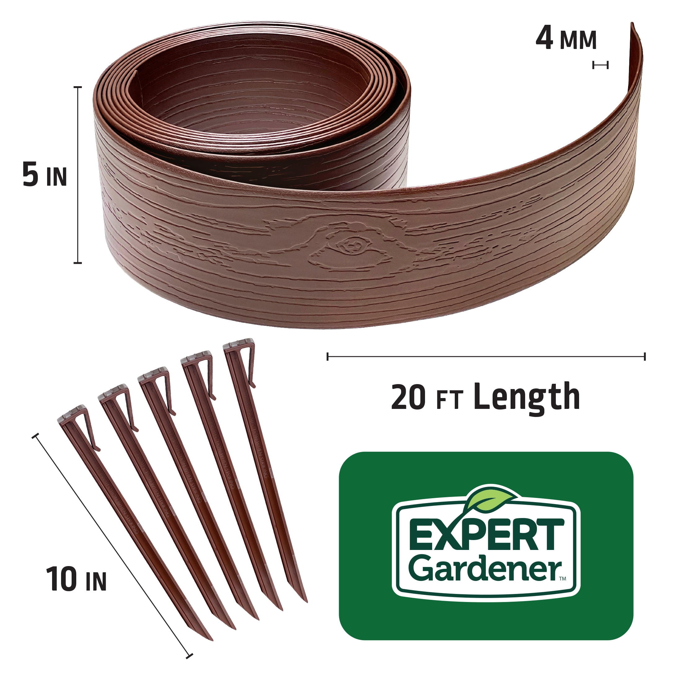 Expert Gardener 5 in. x 20 ft. Brown Wood Grain Plastic Landscape Edging with Stakes