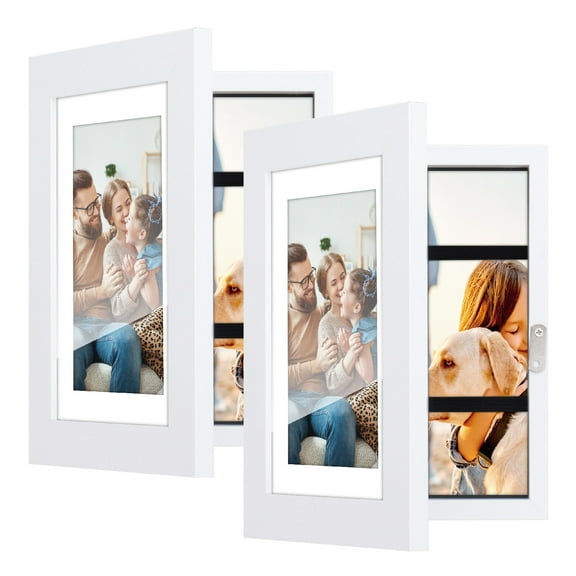 2-Pack Front Open 4x6 Picture Frames - Quick-Change Display Storage, Holds 35 Photos, Engineered Wood Frame with Shatter-Resistant Glass Tabletop or Wall Display