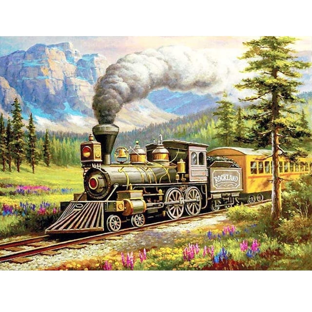 Wdftyju Kit de pintura de diamante 5D, tren de campo DIY, taladro redondo completo, imagen de mosaico, pared Wdftyju 6ct6ju8zv3dp4gr6
