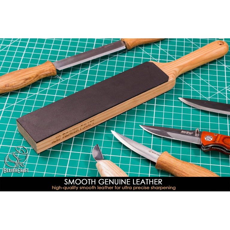 BeaverCraft LS6P1 Leather Paddle Honing Strop Kit with Sharpening Polishing Compound 14 inch x 2 inch Knife Stropping Paddle Block for Honing
