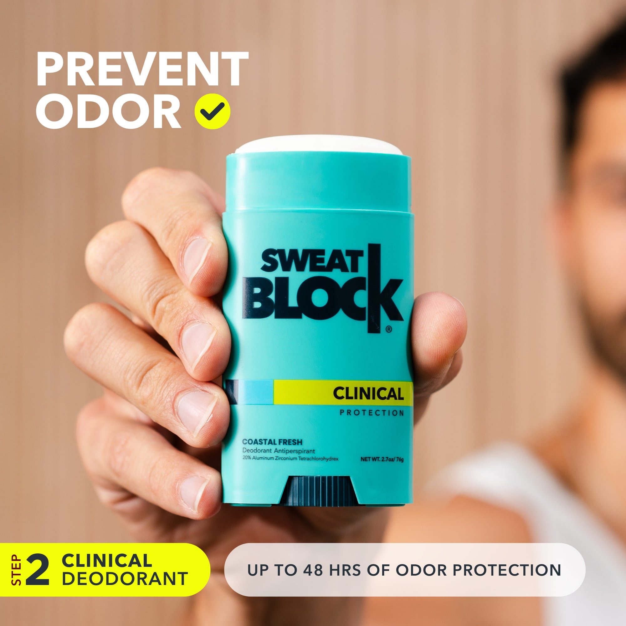 SweatBlock Antiperspirant Deodorant System - MAXIMUM CLINICAL STRENGTH for Men & Women - Hyperhidrosis Aid Up for to 7-Day Sweat Control - Roll-On 1.2 fl oz + 48-Hour Odor Protection Stick 2.7oz